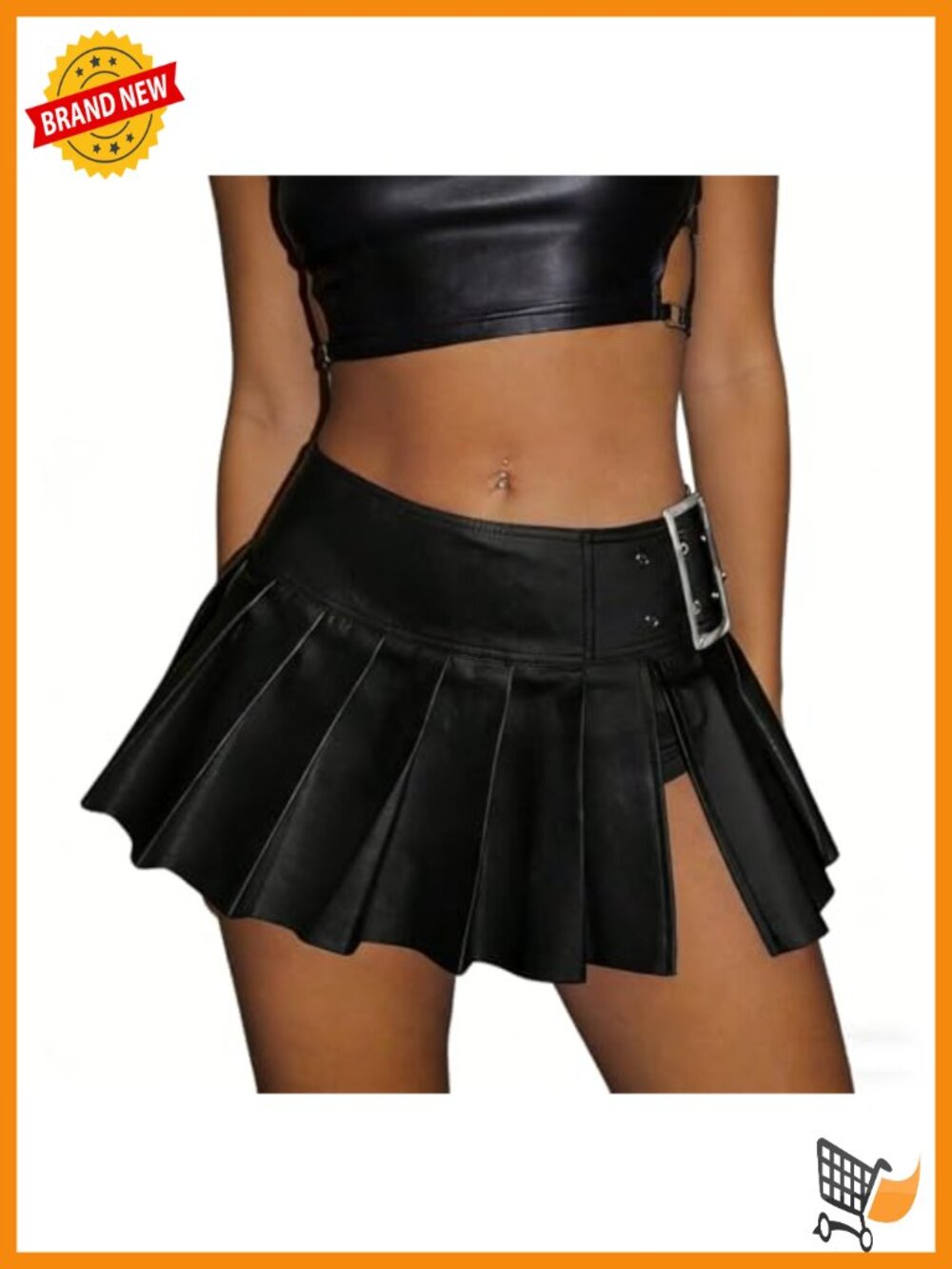Faux Leather Pleated Micro Mini Skirt Side Slit High Leg Y2K Style